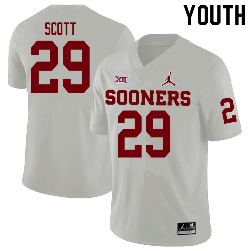 Youth #29 Jaedyn Scott Oklahoma Sooners College Football Jerseys Sale-White